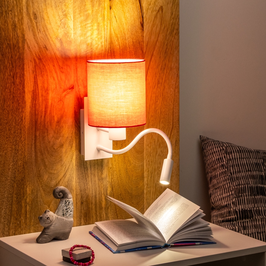 Brilagi - LED Candeeiro de parede flexível NUBILA 1xE27/25W/230V + LED/3W branco/rosa