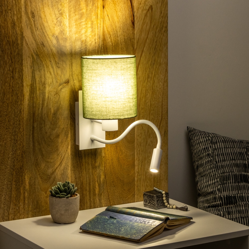 Brilagi - LED Candeeiro de parede flexível NUBILA 1xE27/25W/230V + LED/3W branco/verde