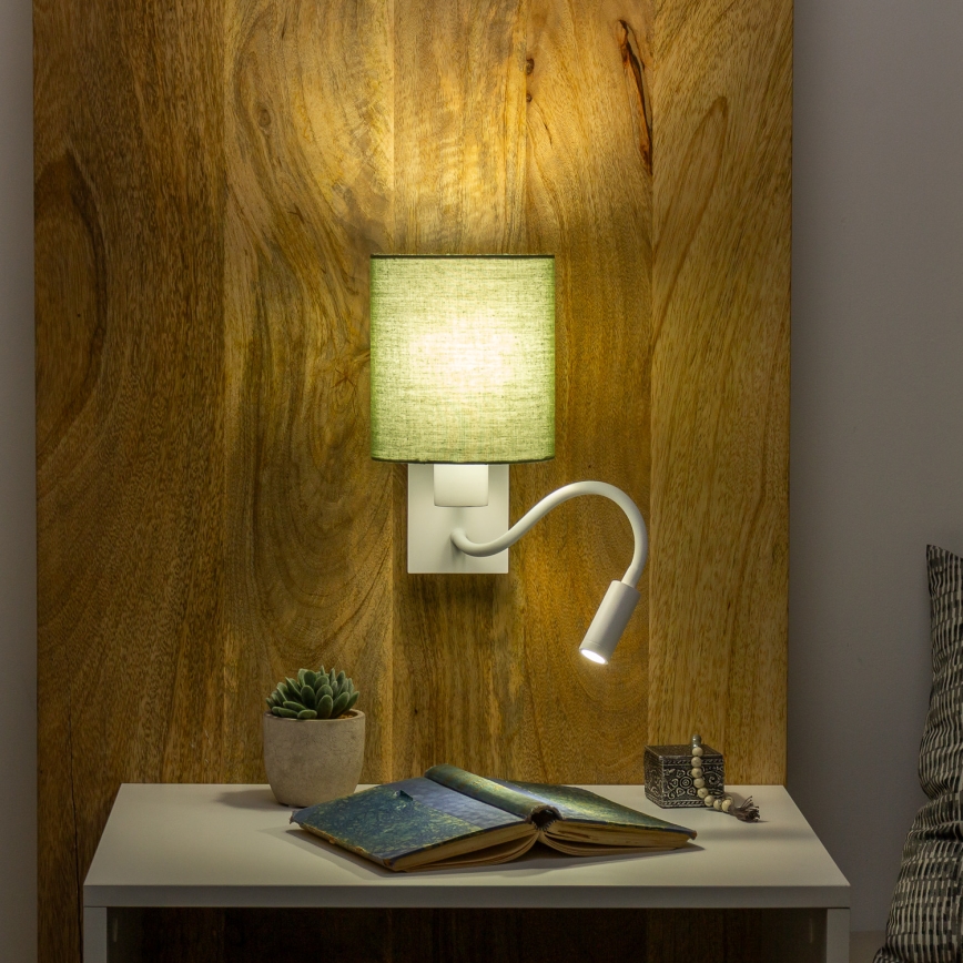 Brilagi - LED Candeeiro de parede flexível NUBILA 1xE27/25W/230V + LED/3W branco/verde