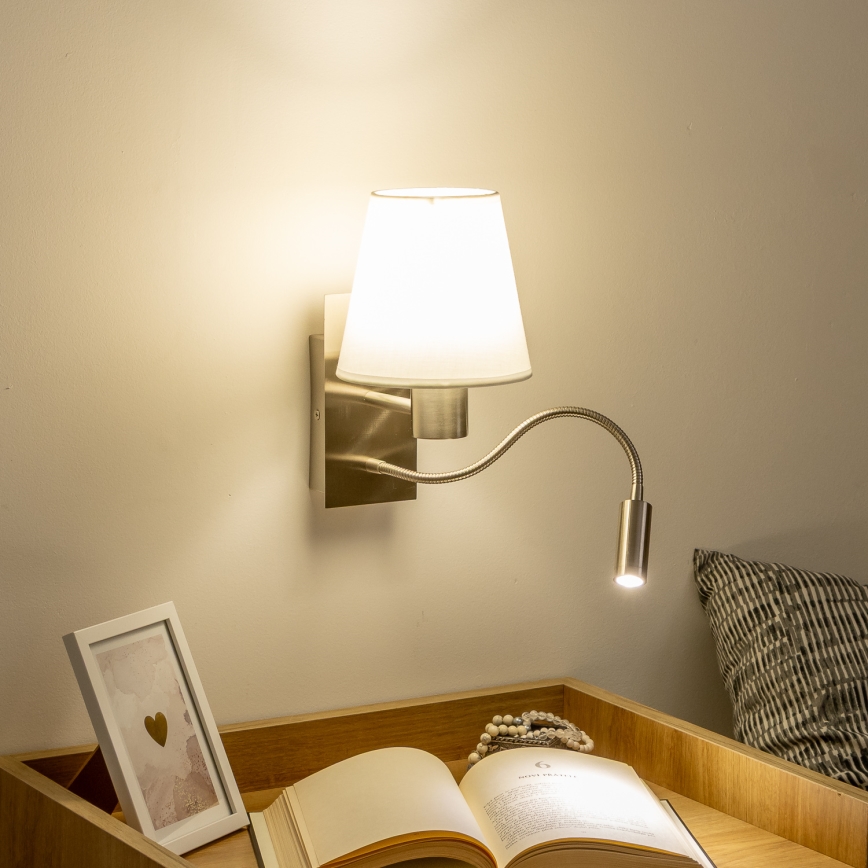 Brilagi - LED Candeeiro de parede flexível NUBILA 1xE27/25W/230V + LED/3W cromado mate/branco