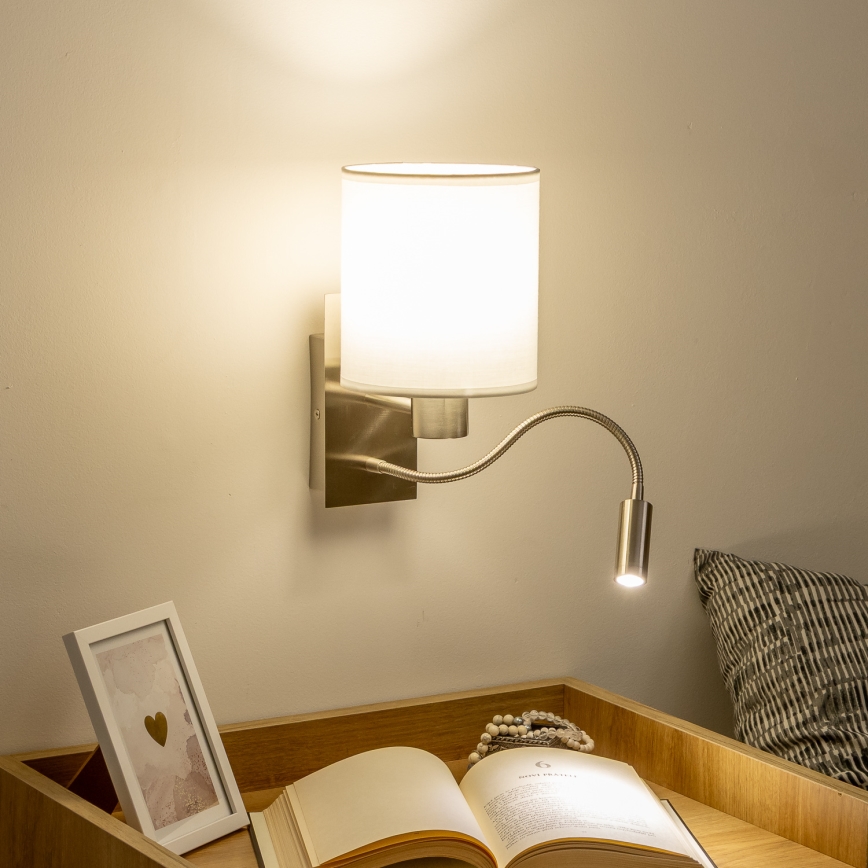 Brilagi - LED Candeeiro de parede flexível NUBILA 1xE27/25W/230V + LED/3W cromado mate/branco