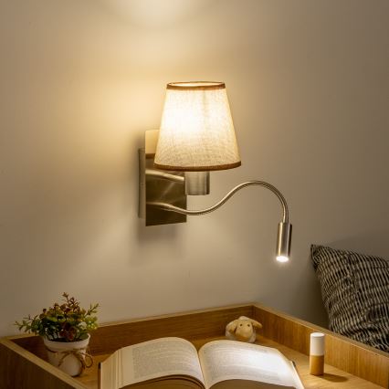 Brilagi - LED Candeeiro de parede flexível NUBILA 1xE27/25W/230V + LED/3W cromado mate/castanho