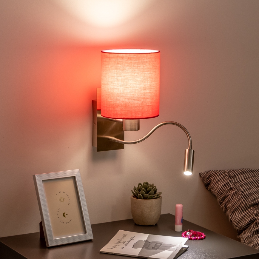 Brilagi - LED Candeeiro de parede flexível NUBILA 1xE27/25W/230V + LED/3W cromado mate/rosa