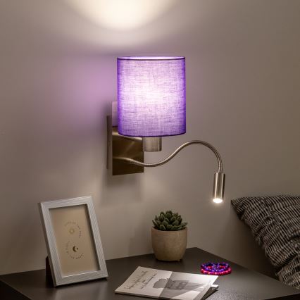 Brilagi - LED Candeeiro de parede flexível NUBILA 1xE27/25W/230V + LED/3W cromado mate/roxo