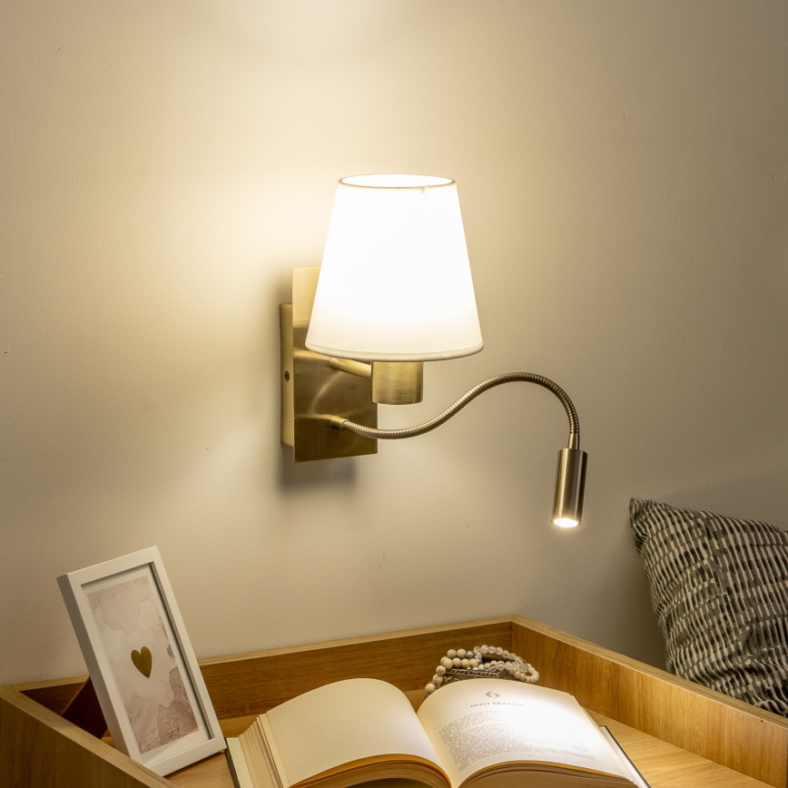 Brilagi - LED Candeeiro de parede flexível NUBILA 1xE27/25W/230V + LED/3W latão/branco