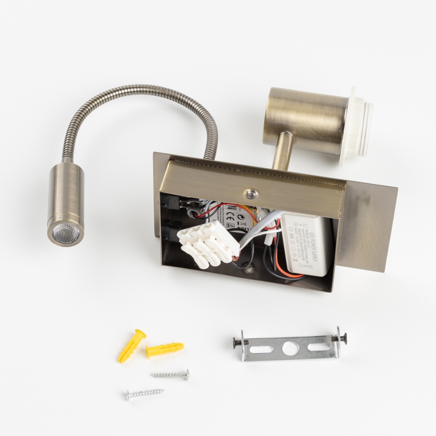 Brilagi - LED Candeeiro de parede flexível NUBILA 1xE27/25W/230V + LED/3W latão/castanho