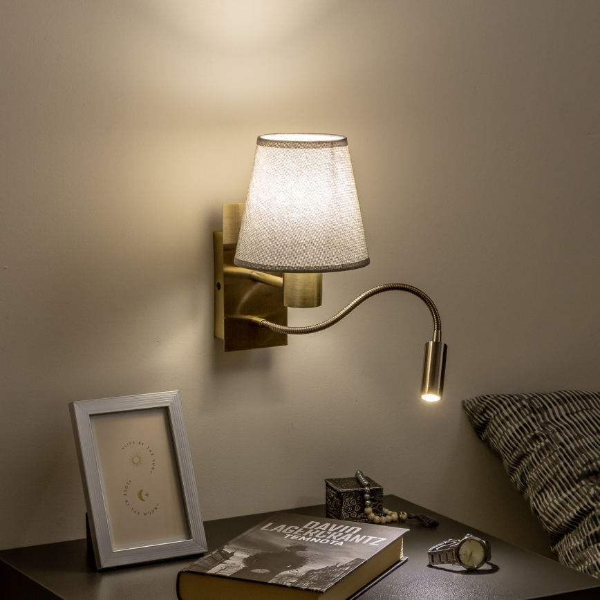 Brilagi - LED Candeeiro de parede flexível NUBILA 1xE27/25W/230V + LED/3W latão/cinzento