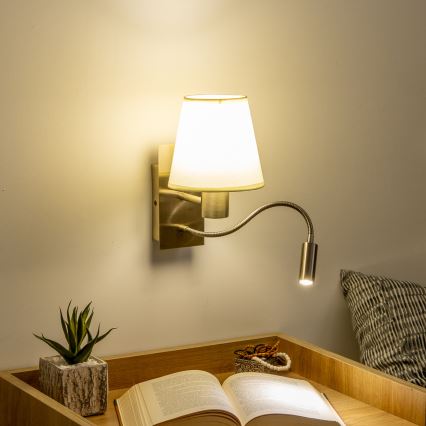 Brilagi - LED Candeeiro de parede flexível NUBILA 1xE27/25W/230V + LED/3W latão/creme