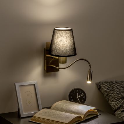 Brilagi - LED Candeeiro de parede flexível NUBILA 1xE27/25W/230V + LED/3W latão/preto