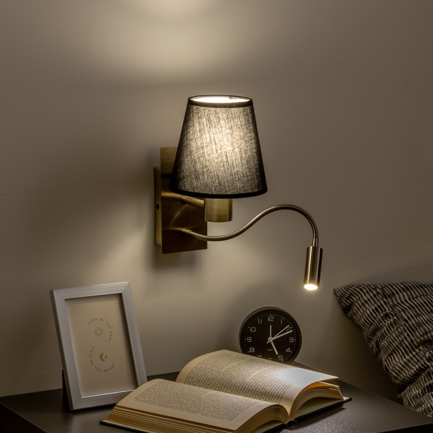 Brilagi - LED Candeeiro de parede flexível NUBILA 1xE27/25W/230V + LED/3W latão/preto