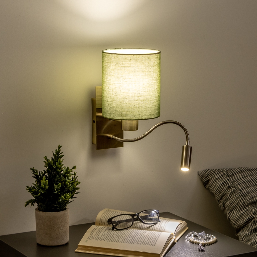 Brilagi - LED Candeeiro de parede flexível NUBILA 1xE27/25W/230V + LED/3W latão/verde