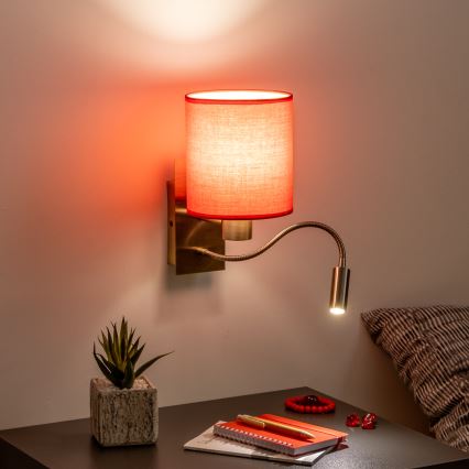 Brilagi - LED Candeeiro de parede flexível NUBILA 1xE27/25W/230V + LED/3W latão/vermelho