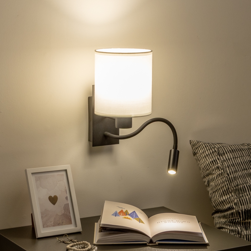 Brilagi - LED Candeeiro de parede flexível NUBILA 1xE27/25W/230V + LED/3W preto/branco