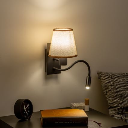 Brilagi - LED Candeeiro de parede flexível NUBILA 1xE27/25W/230V + LED/3W preto/castanho