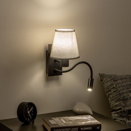 Brilagi - LED Candeeiro de parede flexível NUBILA 1xE27/25W/230V + LED/3W preto/cinzento