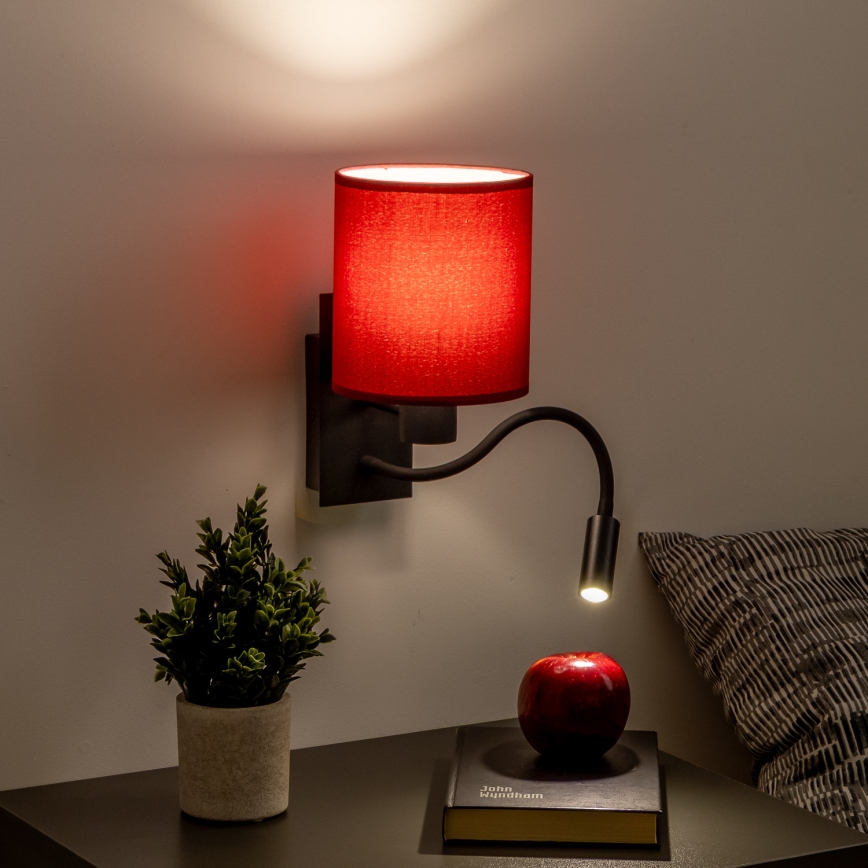 Brilagi - LED Candeeiro de parede flexível NUBILA 1xE27/25W/230V + LED/3W preto/Pompeiano vermelho