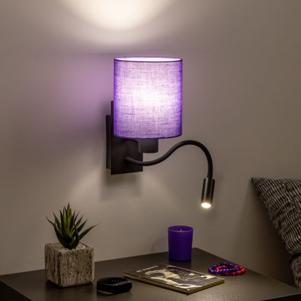 Brilagi - LED Candeeiro de parede flexível NUBILA 1xE27/25W/230V + LED/3W preto/roxo