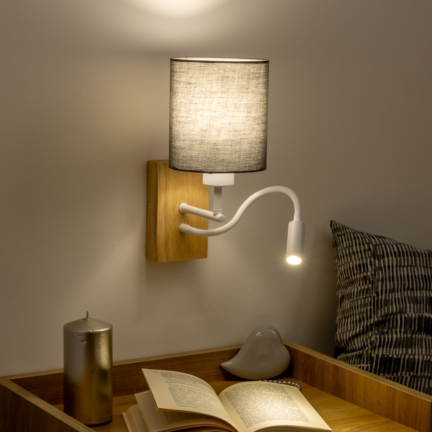 Brilagi - LED Candeeiro de parede flexível NUBILA WOOD 1xE27/25W/230V + LED/3W carvalho/antracite