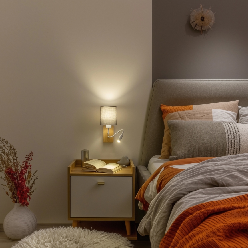 Brilagi - LED Candeeiro de parede flexível NUBILA WOOD 1xE27/25W/230V + LED/3W carvalho/antracite