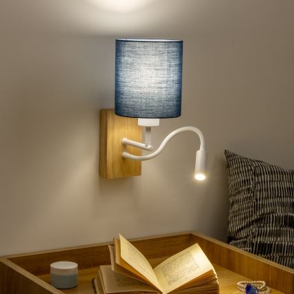 Brilagi - LED Candeeiro de parede flexível NUBILA WOOD 1xE27/25W/230V + LED/3W carvalho/azul escuro
