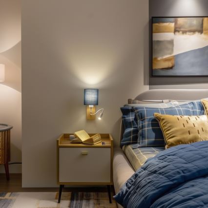 Brilagi - LED Candeeiro de parede flexível NUBILA WOOD 1xE27/25W/230V + LED/3W carvalho/azul escuro