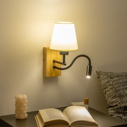 Brilagi - LED Candeeiro de parede flexível NUBILA WOOD 1xE27/25W/230V + LED/3W carvalho/branco