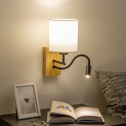 Brilagi - LED Candeeiro de parede flexível NUBILA WOOD 1xE27/25W/230V + LED/3W carvalho/branco