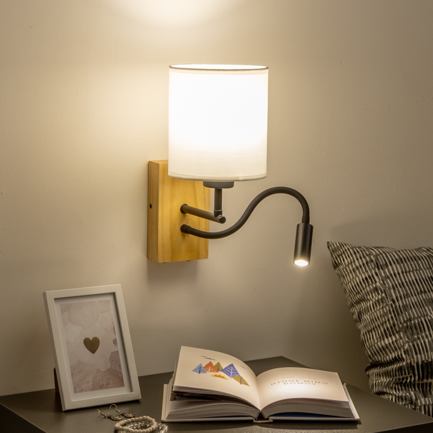 Brilagi - LED Candeeiro de parede flexível NUBILA WOOD 1xE27/25W/230V + LED/3W carvalho/branco