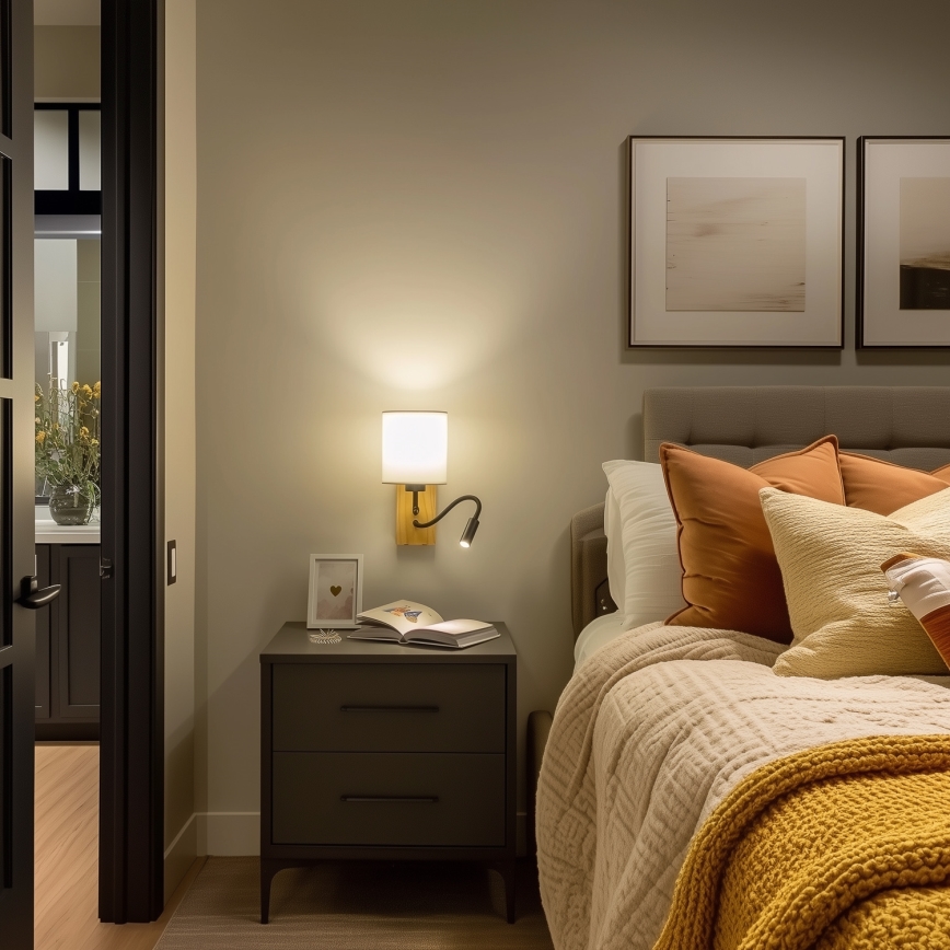 Brilagi - LED Candeeiro de parede flexível NUBILA WOOD 1xE27/25W/230V + LED/3W carvalho/branco