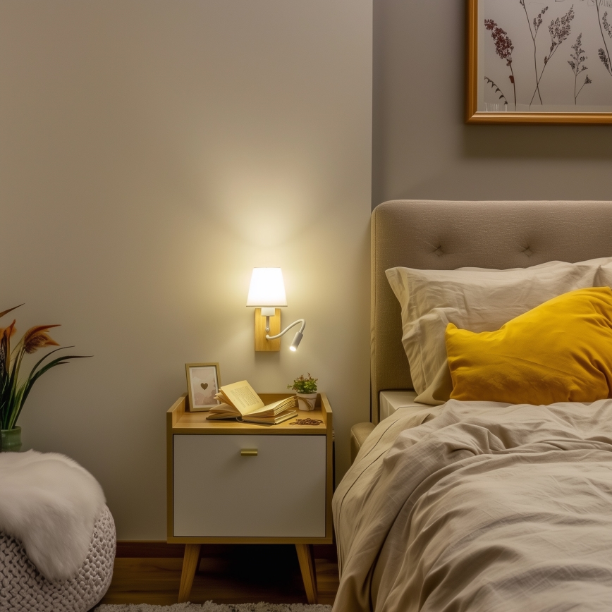 Brilagi - LED Candeeiro de parede flexível NUBILA WOOD 1xE27/25W/230V + LED/3W carvalho/branco