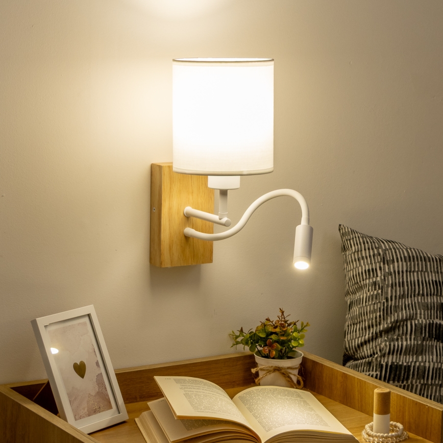Brilagi - LED Candeeiro de parede flexível NUBILA WOOD 1xE27/25W/230V + LED/3W carvalho/branco