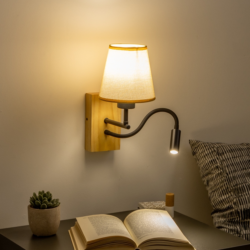 Brilagi - LED Candeeiro de parede flexível NUBILA WOOD 1xE27/25W/230V + LED/3W carvalho/castanho claro