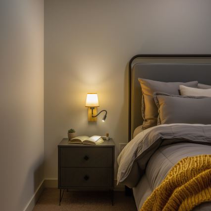 Brilagi - LED Candeeiro de parede flexível NUBILA WOOD 1xE27/25W/230V + LED/3W carvalho/castanho claro