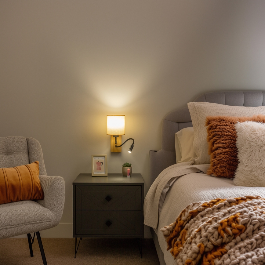 Brilagi - LED Candeeiro de parede flexível NUBILA WOOD 1xE27/25W/230V + LED/3W carvalho/castanho claro