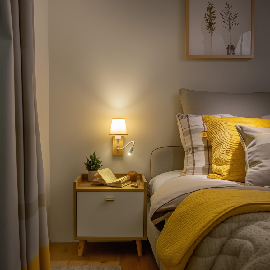 Brilagi - LED Candeeiro de parede flexível NUBILA WOOD 1xE27/25W/230V + LED/3W carvalho/castanho claro