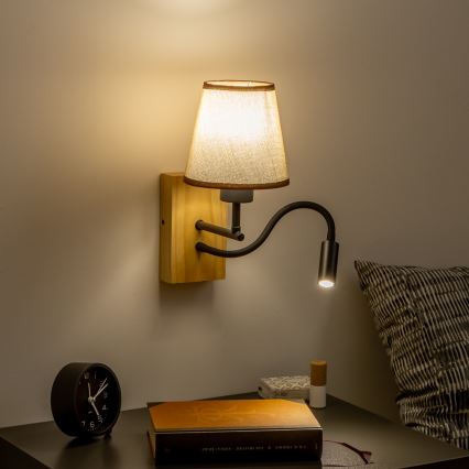 Brilagi - LED Candeeiro de parede flexível NUBILA WOOD 1xE27/25W/230V + LED/3W carvalho/castanho