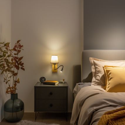 Brilagi - LED Candeeiro de parede flexível NUBILA WOOD 1xE27/25W/230V + LED/3W carvalho/castanho