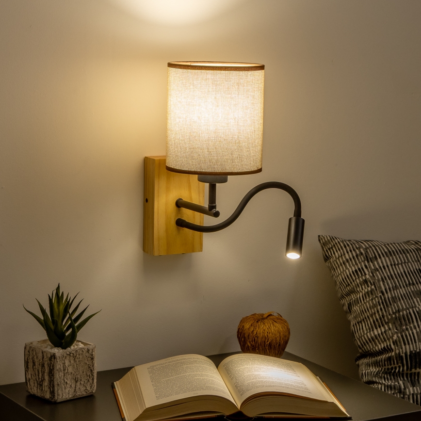 Brilagi - LED Candeeiro de parede flexível NUBILA WOOD 1xE27/25W/230V + LED/3W carvalho/castanho