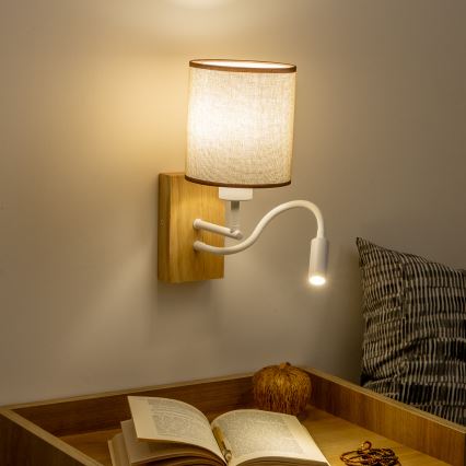 Brilagi - LED Candeeiro de parede flexível NUBILA WOOD 1xE27/25W/230V + LED/3W carvalho/castanho