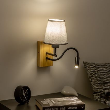 Brilagi - LED Candeeiro de parede flexível NUBILA WOOD 1xE27/25W/230V + LED/3W carvalho/cinzento