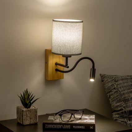 Brilagi - LED Candeeiro de parede flexível NUBILA WOOD 1xE27/25W/230V + LED/3W carvalho/cinzento