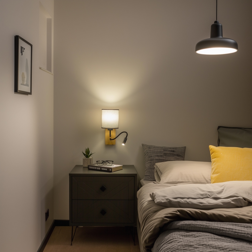 Brilagi - LED Candeeiro de parede flexível NUBILA WOOD 1xE27/25W/230V + LED/3W carvalho/cinzento