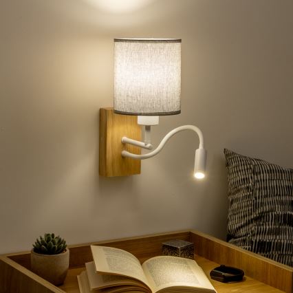 Brilagi - LED Candeeiro de parede flexível NUBILA WOOD 1xE27/25W/230V + LED/3W carvalho/cinzento
