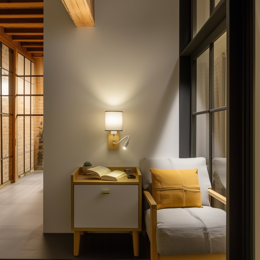 Brilagi - LED Candeeiro de parede flexível NUBILA WOOD 1xE27/25W/230V + LED/3W carvalho/cinzento