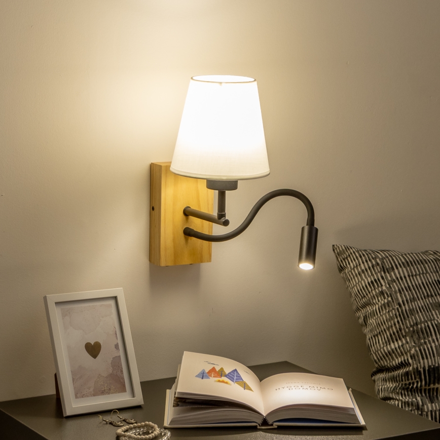 Brilagi - LED Candeeiro de parede flexível NUBILA WOOD 1xE27/25W/230V + LED/3W carvalho/creme