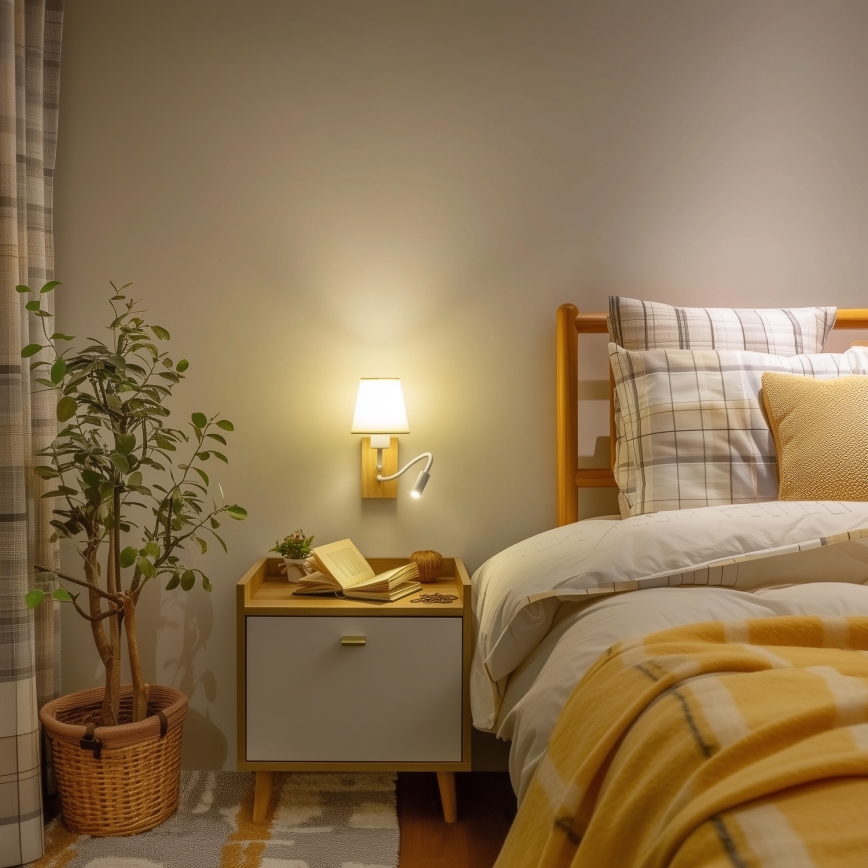 Brilagi - LED Candeeiro de parede flexível NUBILA WOOD 1xE27/25W/230V + LED/3W carvalho/creme