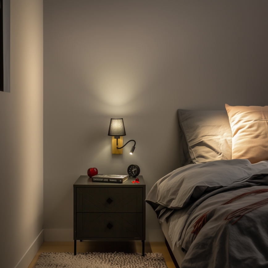 Brilagi - LED Candeeiro de parede flexível NUBILA WOOD 1xE27/25W/230V + LED/3W carvalho/preto