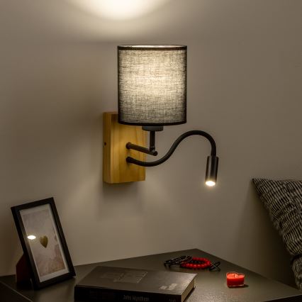 Brilagi - LED Candeeiro de parede flexível NUBILA WOOD 1xE27/25W/230V + LED/3W carvalho/preto