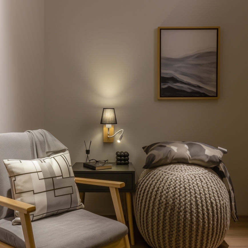 Brilagi - LED Candeeiro de parede flexível NUBILA WOOD 1xE27/25W/230V + LED/3W carvalho/preto