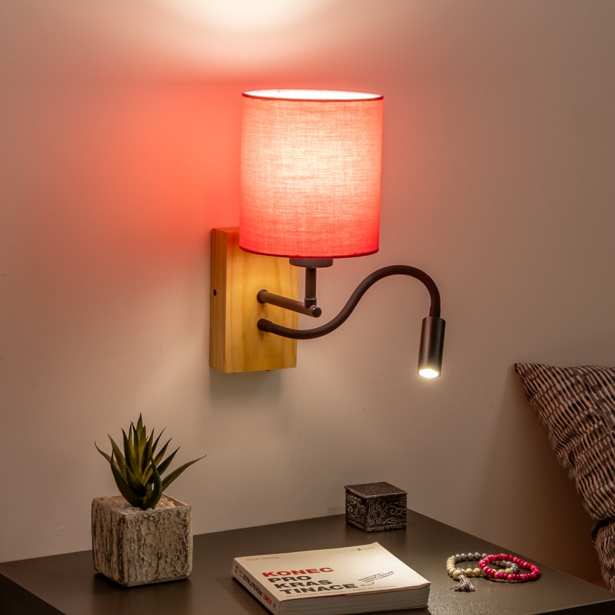 Brilagi - LED Candeeiro de parede flexível NUBILA WOOD 1xE27/25W/230V + LED/3W carvalho/rosa